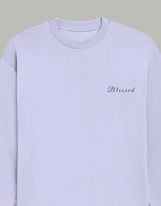 Blessed Oversized Sweatshirt-Premium Comfort Studio fit sweatshirt oversized fit cotton fabric heavyweight fabric printed design detail view by HAViT Apparel