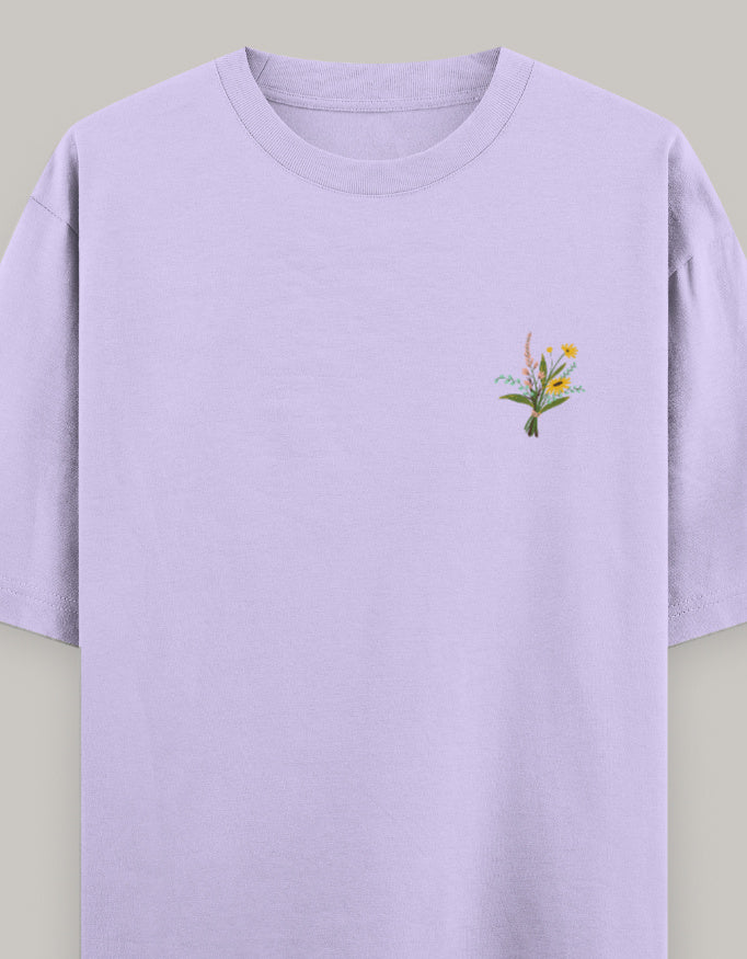 Soft Bloom Embroidered Women’s Tee t-shirt oversized fit cotton fabric heavyweight fabric embroidered design detail view by HAViT Apparel