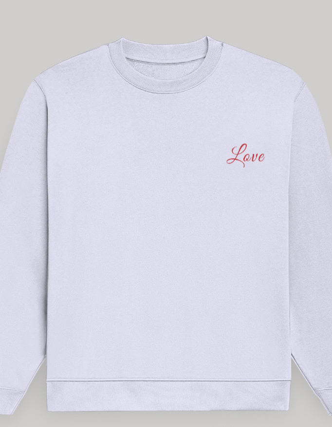 Aesthetic Women’s Sweatshirt – Left Pocket Love Edition sweatshirt regular fit cotton fabric heavyweight fabric graphic print printed design detail view by HAViT Apparel