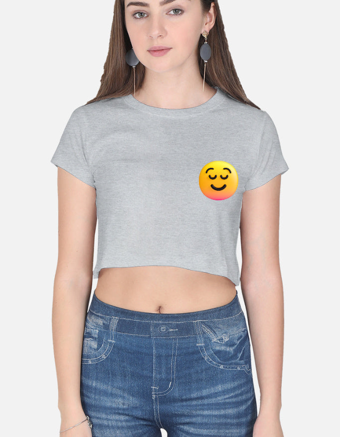 Classic Smiley Crop Top cotton fabric heavyweight fabric detail view by HAViT Apparel