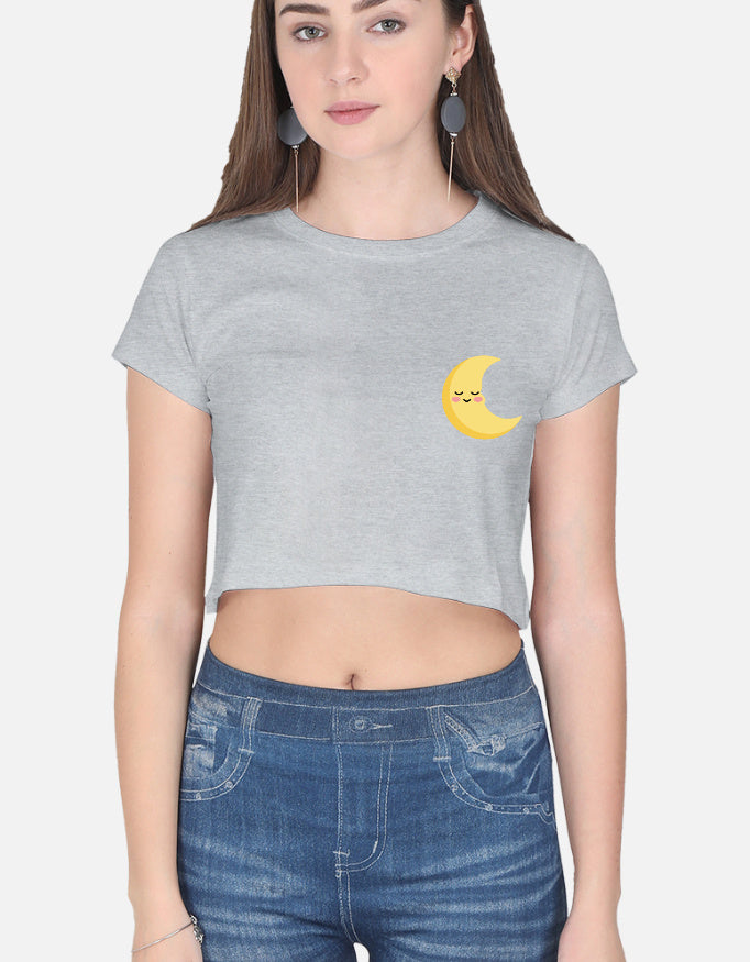 Moon Smiley Crop Top cotton fabric heavyweight fabric detail view by HAViT Apparel