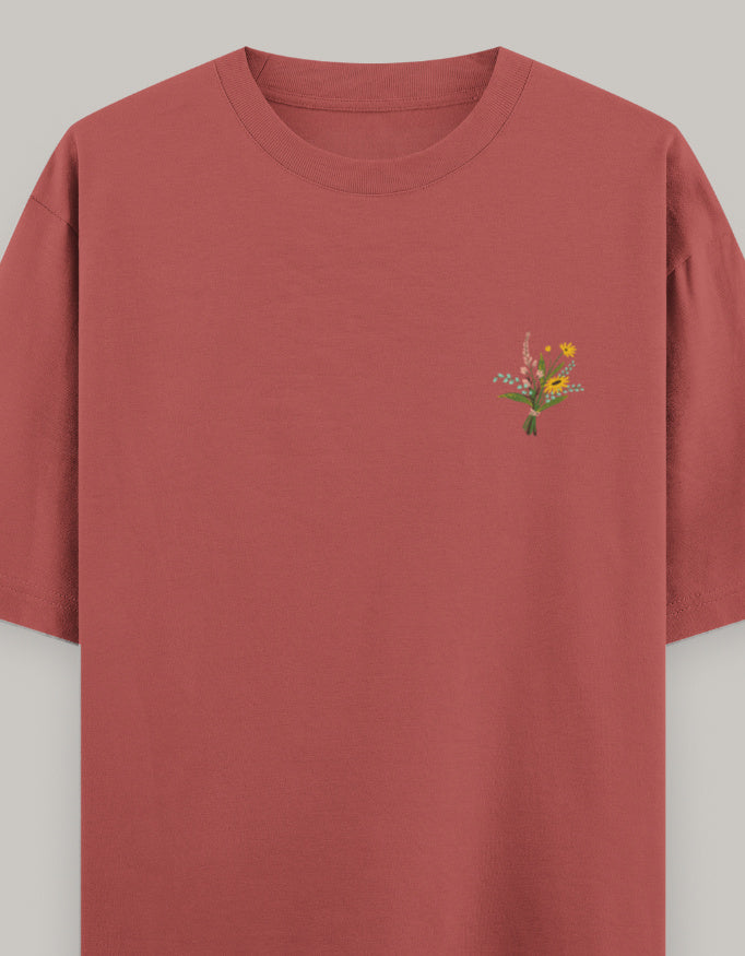 Soft Bloom Embroidered Women’s Tee t-shirt oversized fit cotton fabric heavyweight fabric embroidered design detail view by HAViT Apparel