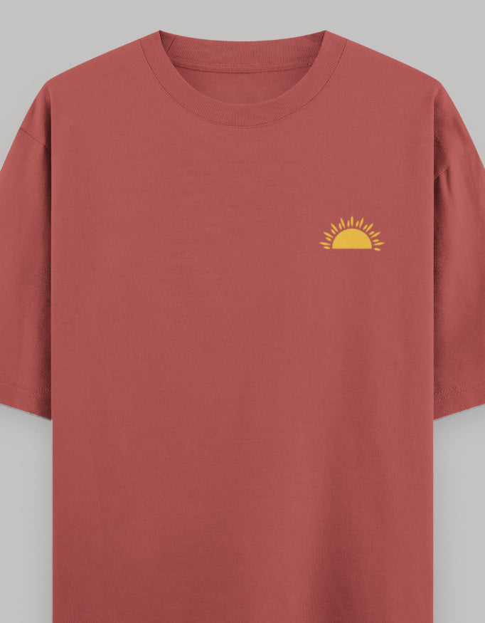 Rising Sun Pocket Embroidered Oversized Tee t-shirt oversized fit cotton fabric heavyweight fabric embroidered design detail view by HAViT Apparel