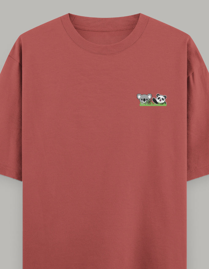 Soft Pals Panda Koala Oversized Tee t-shirt oversized fit cotton fabric heavyweight fabric embroidered design detail view by HAViT Apparel