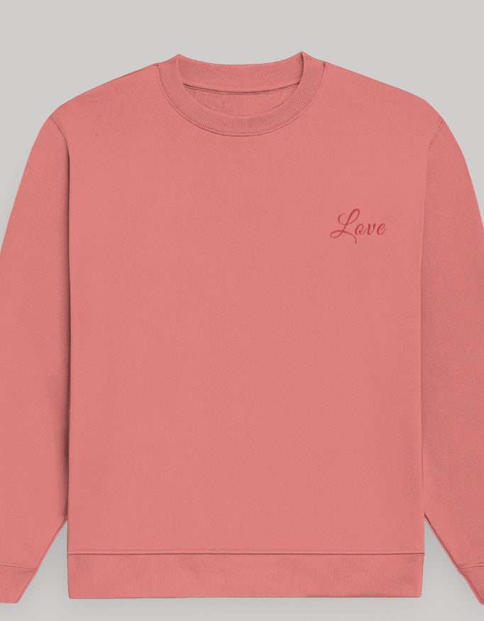Aesthetic Women’s Sweatshirt – Left Pocket Love Edition sweatshirt regular fit cotton fabric heavyweight fabric graphic print printed design detail view by HAViT Apparel