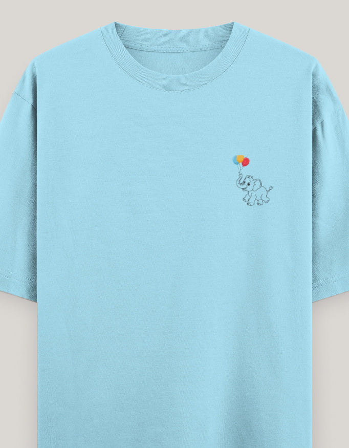 Little Joy Elephant Oversized Cotton Tee t-shirt oversized fit cotton fabric heavyweight fabric embroidered design detail view by HAViT Apparel