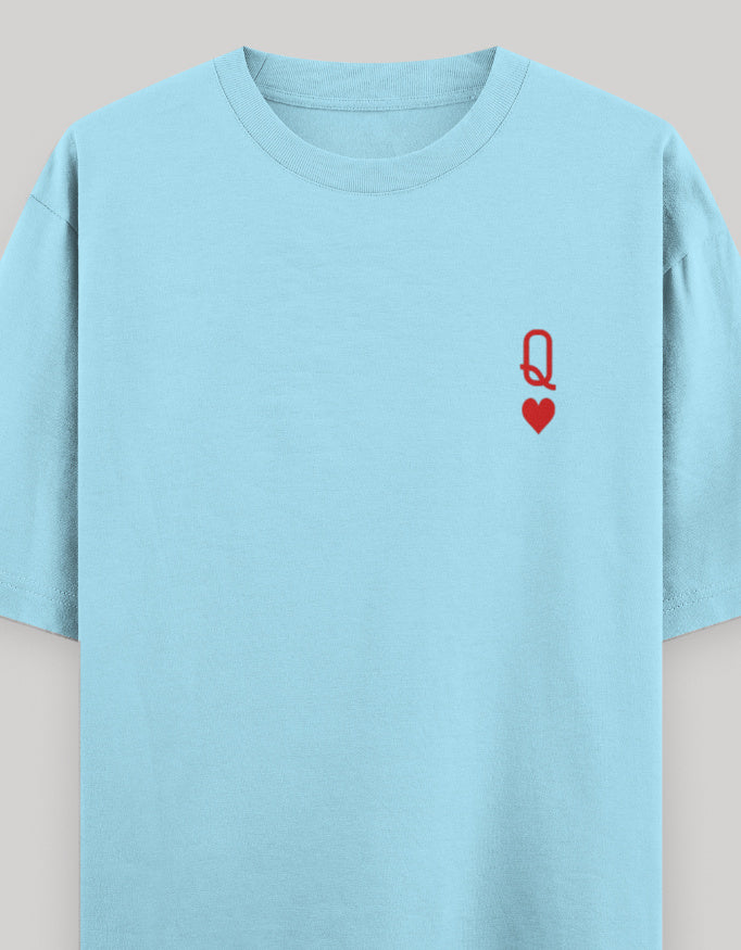 Queen of Hearts Pocket Embroidered Tee t-shirt oversized fit cotton fabric heavyweight fabric embroidered design detail view by HAViT Apparel