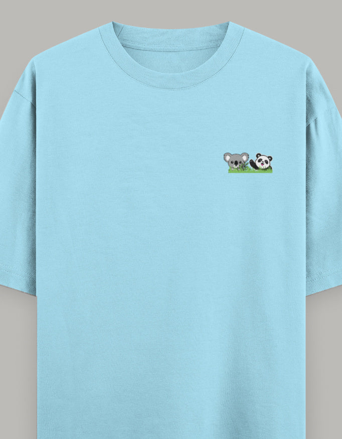 Soft Pals Panda Koala Oversized Tee t-shirt oversized fit cotton fabric heavyweight fabric embroidered design detail view by HAViT Apparel