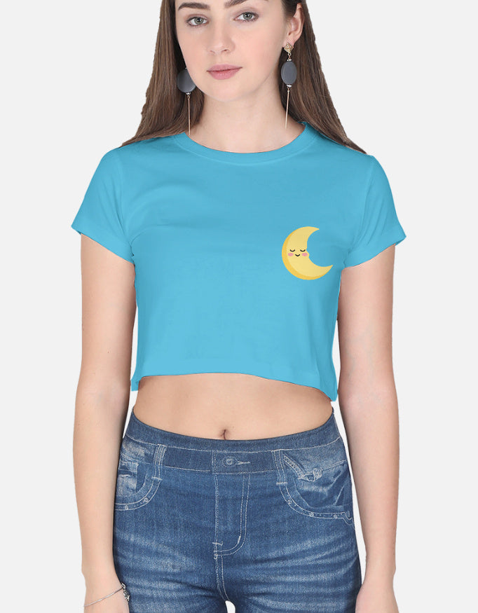 Moon Smiley Crop Top cotton fabric heavyweight fabric detail view by HAViT Apparel