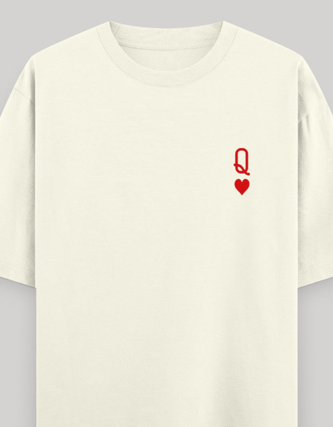 Queen of Hearts Pocket Embroidered Tee t-shirt oversized fit cotton fabric heavyweight fabric embroidered design detail view by HAViT Apparel