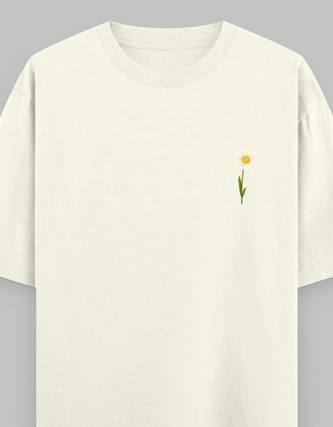Never Quit Floral Statement Oversized Tee t-shirt oversized fit cotton fabric heavyweight fabric printed design detail view by HAViT Apparel