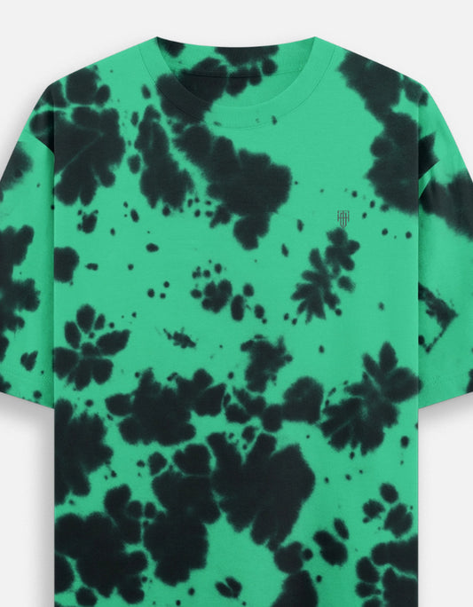 Green Tie Dye Oversized T-Shirt t-shirt oversized fit cotton fabric heavyweight fabric detail view by HAViT Apparel