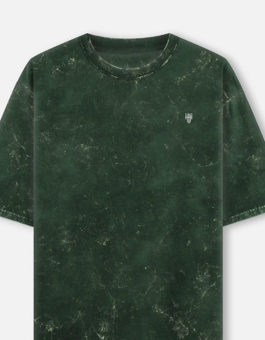 Bottle Green Acid Washed Oversized Tee t-shirt oversized fit acid washed cotton fabric heavyweight fabric detail view by HAViT Apparel