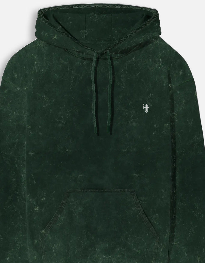 Forest Core Acid Washed Hoodie hoodie oversized fit acid washed cotton fabric heavyweight fabric detail view by HAViT Apparel