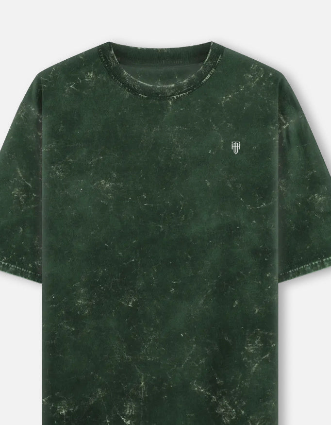 Bottle Green Acid Washed Oversized Tee t-shirt oversized fit acid washed cotton fabric heavyweight fabric detail view by HAViT Apparel