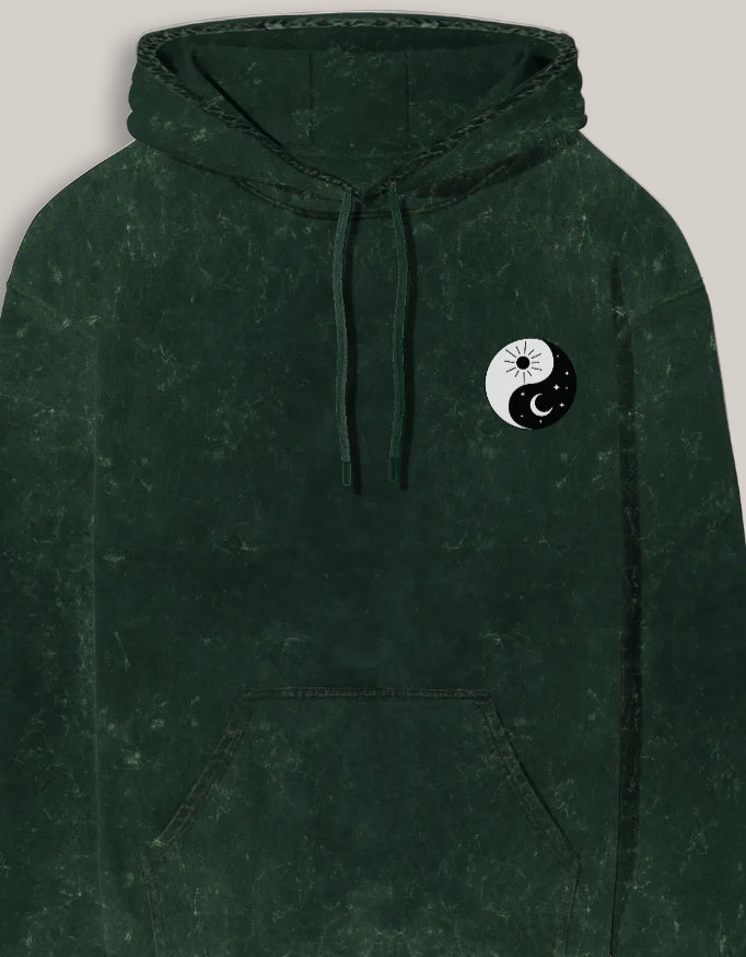 Zen Balance Women's Acid Wash Hoodie hoodie oversized fit acid washed cotton fabric heavyweight fabric printed design detail view by HAViT Apparel