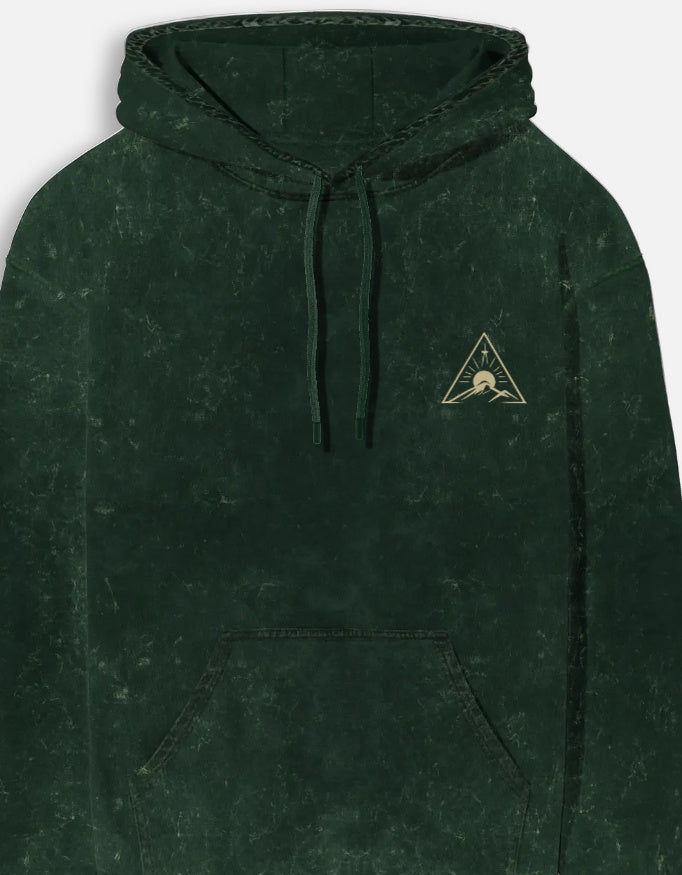Eclipse Rise Acid Wash Hoodie hoodie oversized fit acid washed cotton fabric heavyweight fabric graphic print printed design detail view by HAViT Apparel