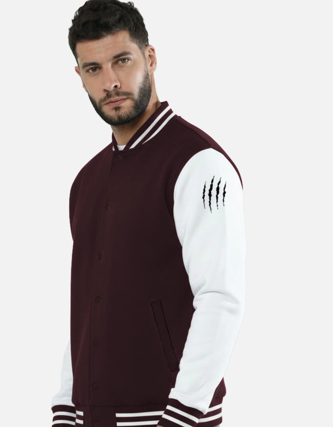 Wolf Squad Varsity Jacket – Fearless 24 jacket regular fit cotton fabric heavyweight fabric graphic print printed design detail view by HAViT Apparel