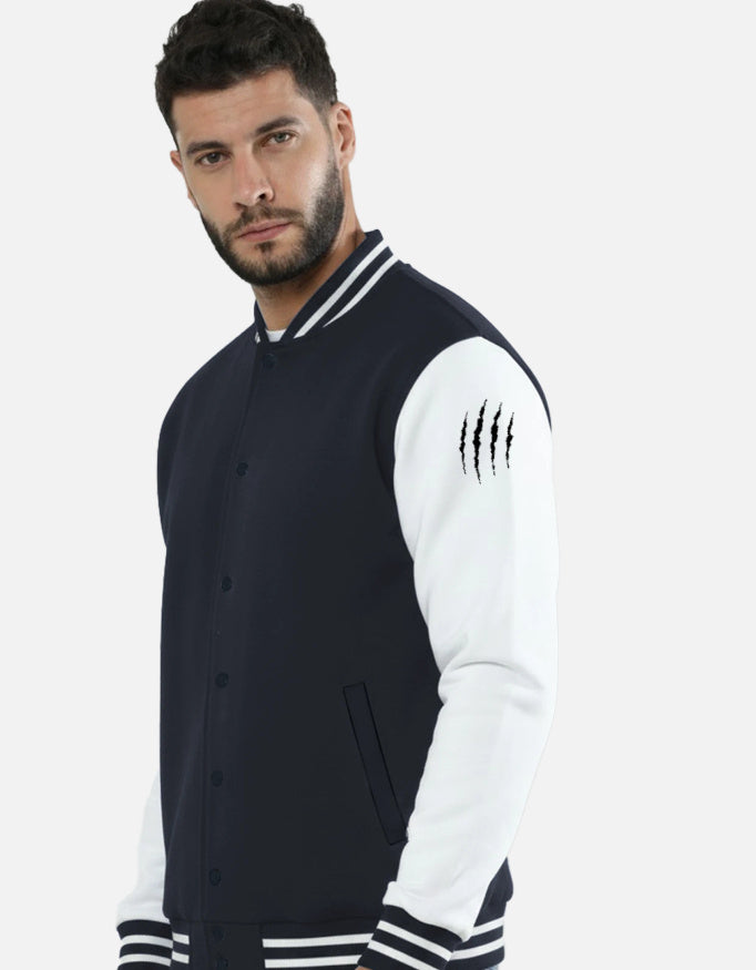 Wolf Squad Varsity Jacket – Fearless 24 jacket regular fit cotton fabric heavyweight fabric graphic print printed design detail view by HAViT Apparel