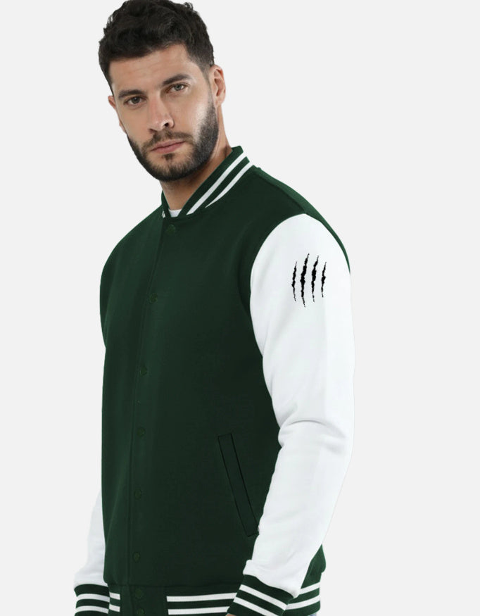 Wolf Squad Varsity Jacket – Fearless 24 jacket regular fit cotton fabric heavyweight fabric graphic print printed design detail view by HAViT Apparel