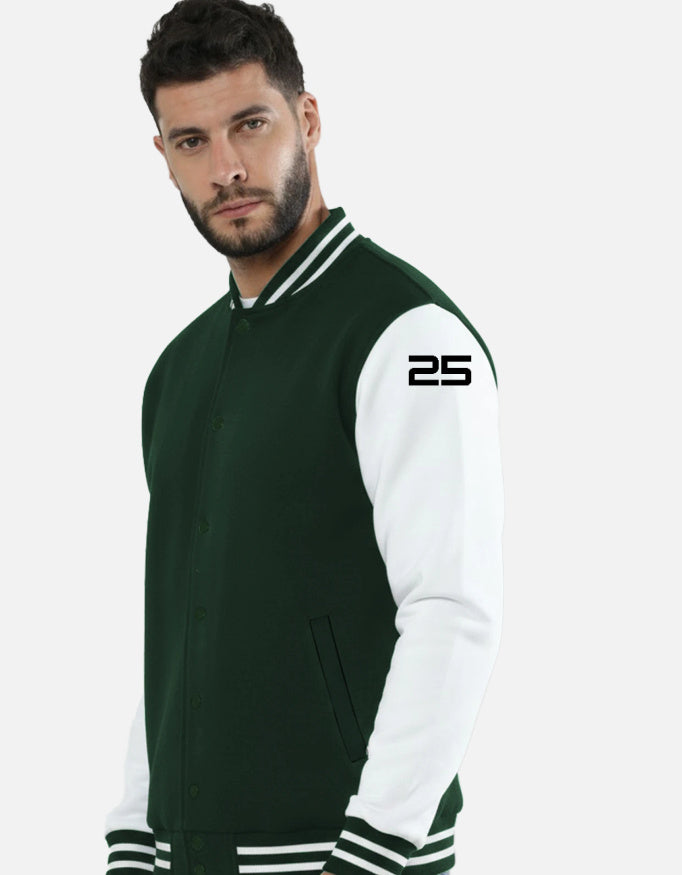 League 25 Number Varsity Jacket jacket oversized fit cotton fabric heavyweight fabric detail view by HAViT Apparel