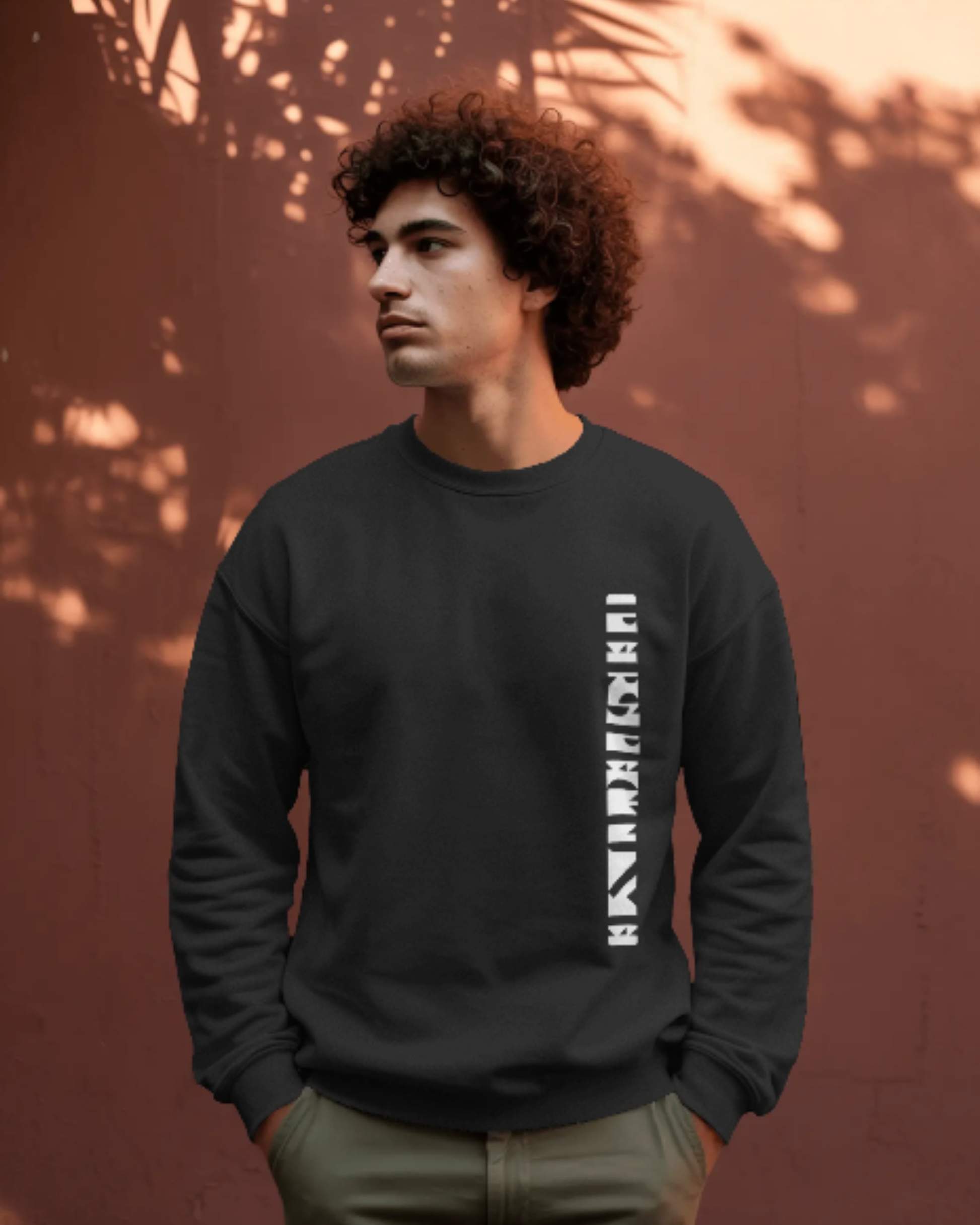 Oversized Men's Sweatshirt – Vertical Perspective Typography Dark Edition sweatshirt oversized fit cotton fabric heavyweight fabric graphic print printed design detail view by HAViT Apparel