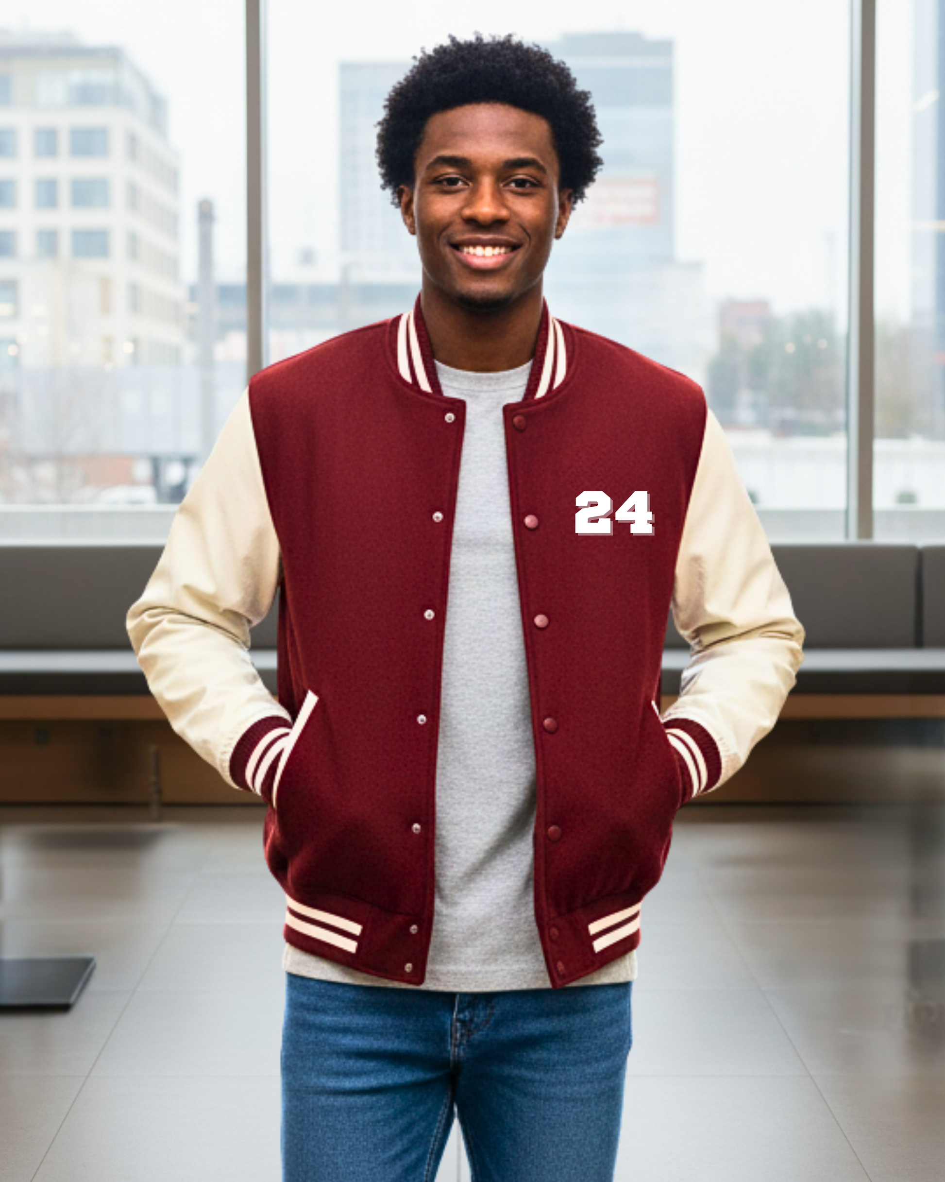 24 Legacy Sport Varsity Jacket cotton fabric heavyweight fabric detail view by HAViT Apparel