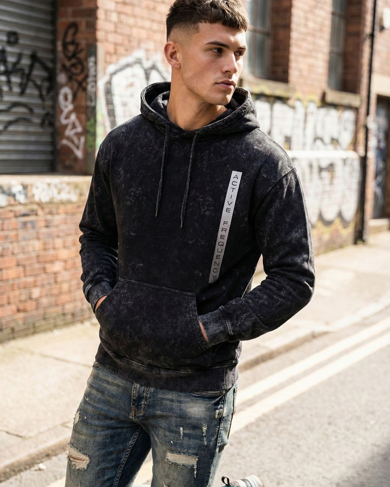 Acid Wash Oversized Hoodie – 300 GSM Heavyweight Cotton hoodie oversized fit acid washed cotton fabric heavyweight fabric detail view by HAViT Apparel