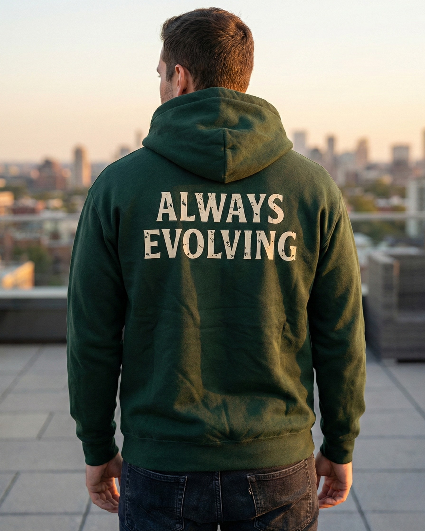 Always Evolving- Hoodie sweatshirt regular fit cotton fabric heavyweight fabric detail view by HAViT Apparel