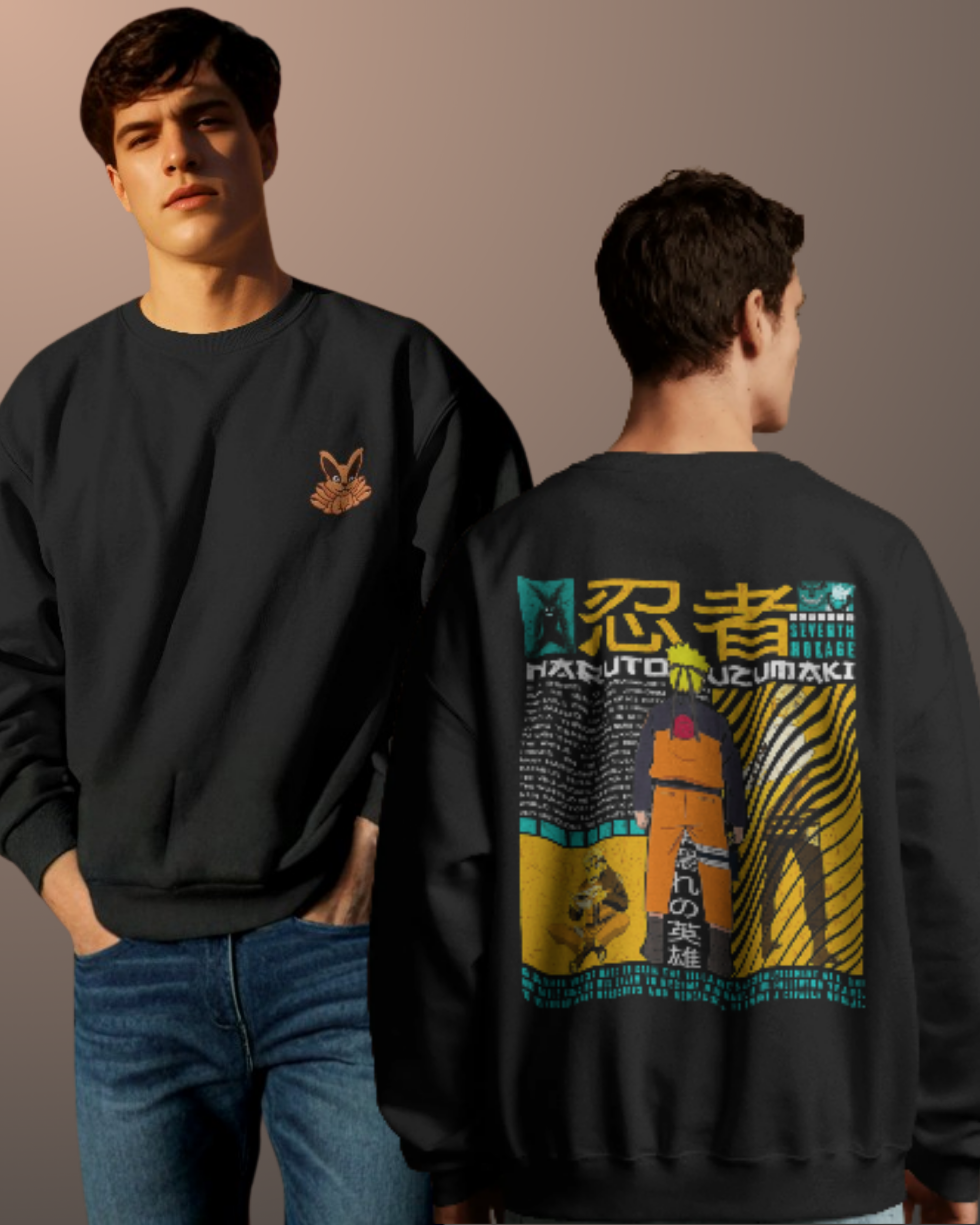 Anime Oversized Sweatshirt oversized fit cotton fabric heavyweight fabric detail view by HAViT Apparel