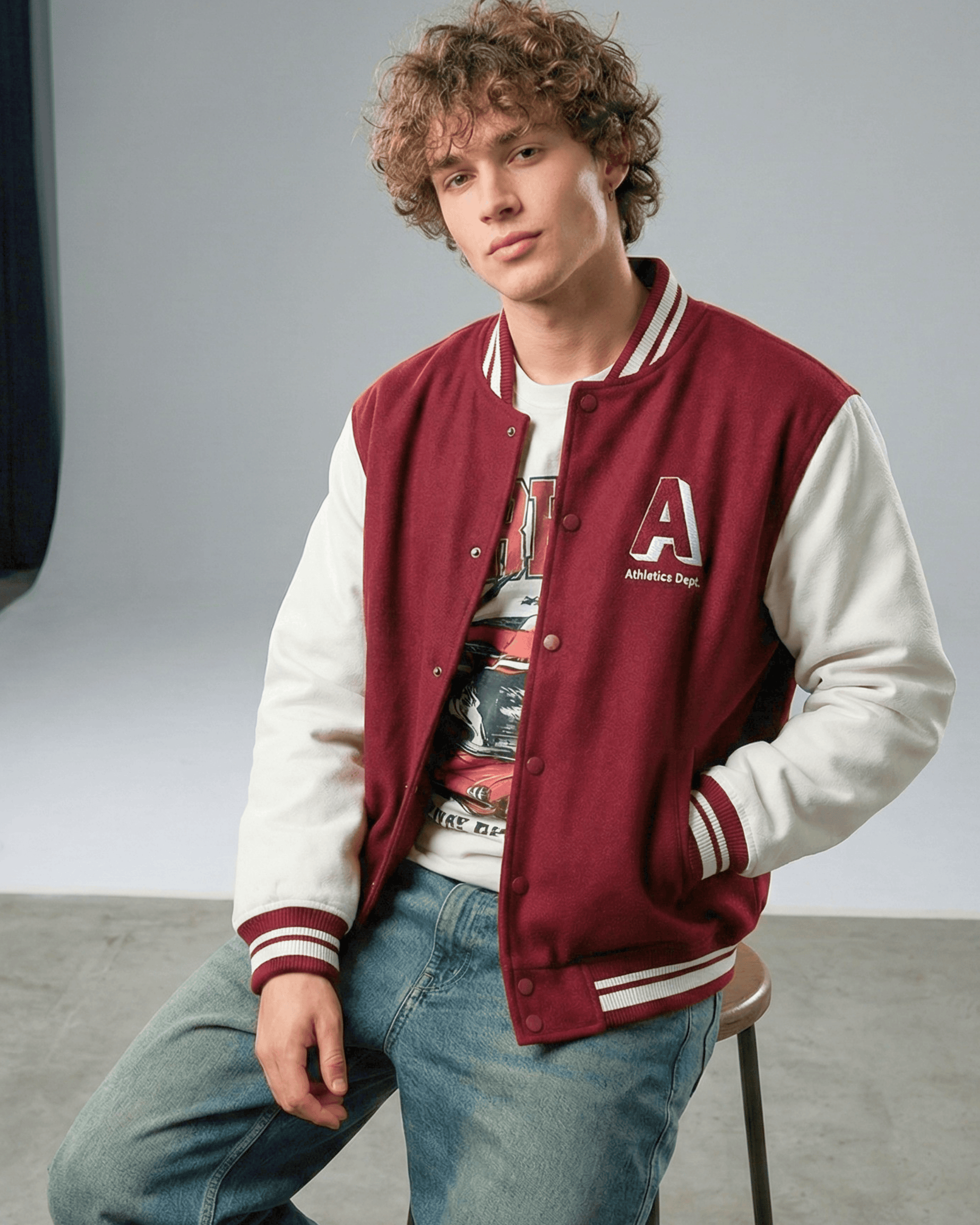 Vintage Athletic Varsity Jacket jacket cotton fabric heavyweight fabric printed design detail view by HAViT Apparel