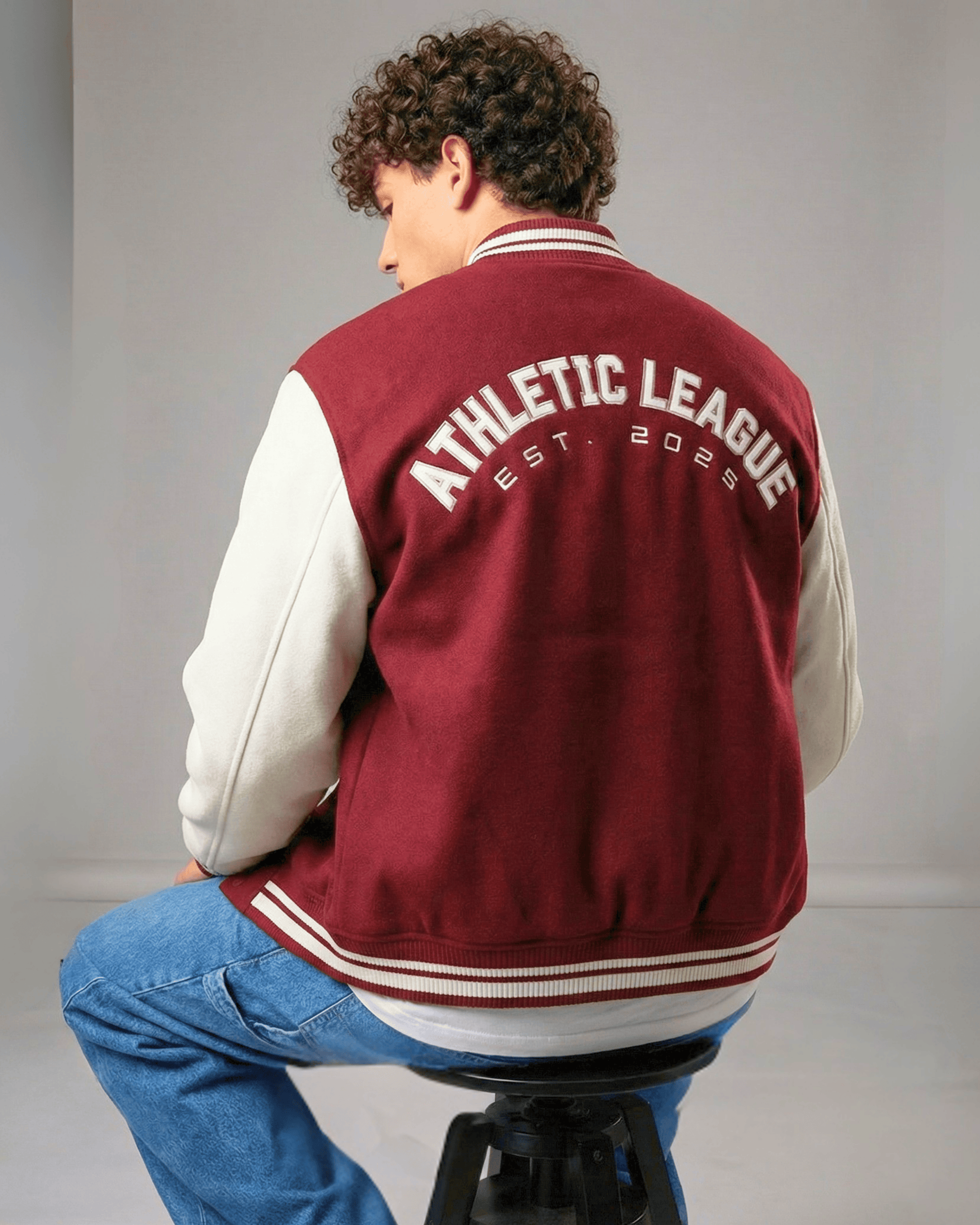 Vintage Athletic Varsity Jacket jacket cotton fabric heavyweight fabric printed design detail view by HAViT Apparel