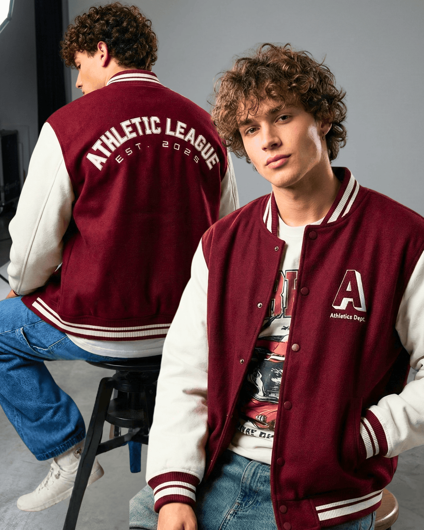 Vintage Athletic Varsity Jacket jacket cotton fabric heavyweight fabric printed design detail view by HAViT Apparel