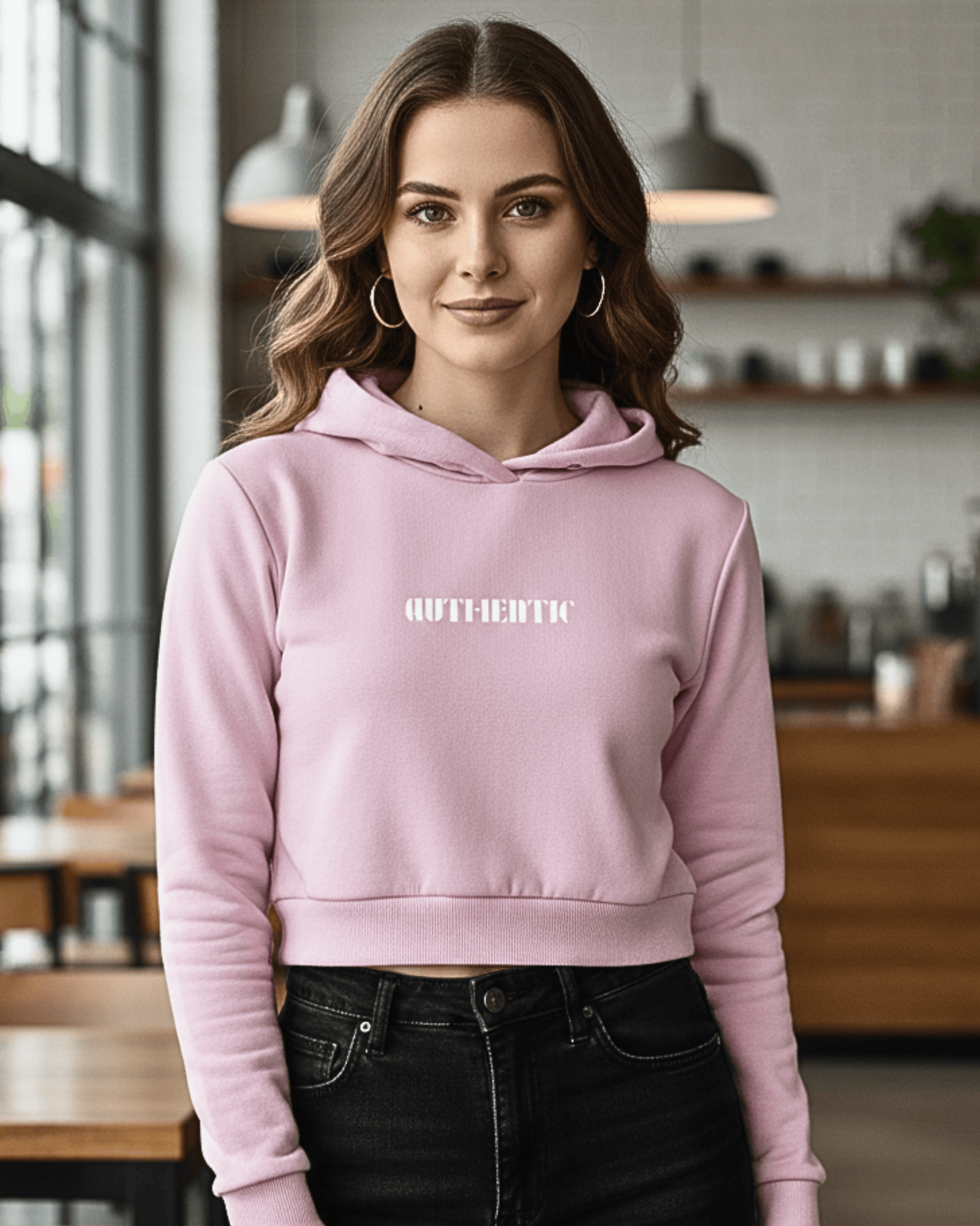 Women’s Authentic Crop Hoodie – Barcode Graphic Style hoodie cotton fabric heavyweight fabric detail view by HAViT Apparel