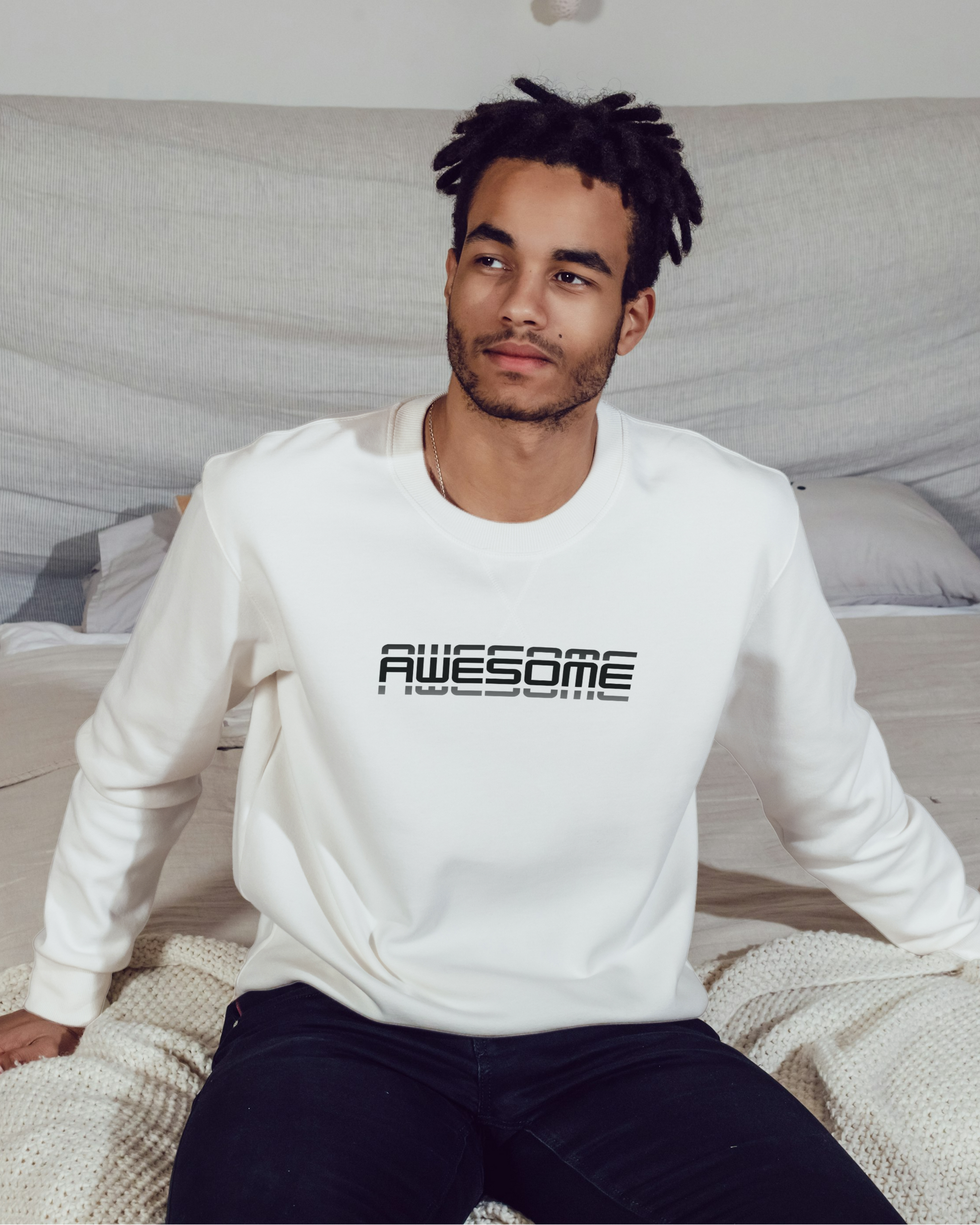 Men Regular Fit Sweatshirt – AWESOME Graphic Dark Edition sweatshirt regular fit cotton fabric heavyweight fabric graphic print printed design detail view by HAViT Apparel