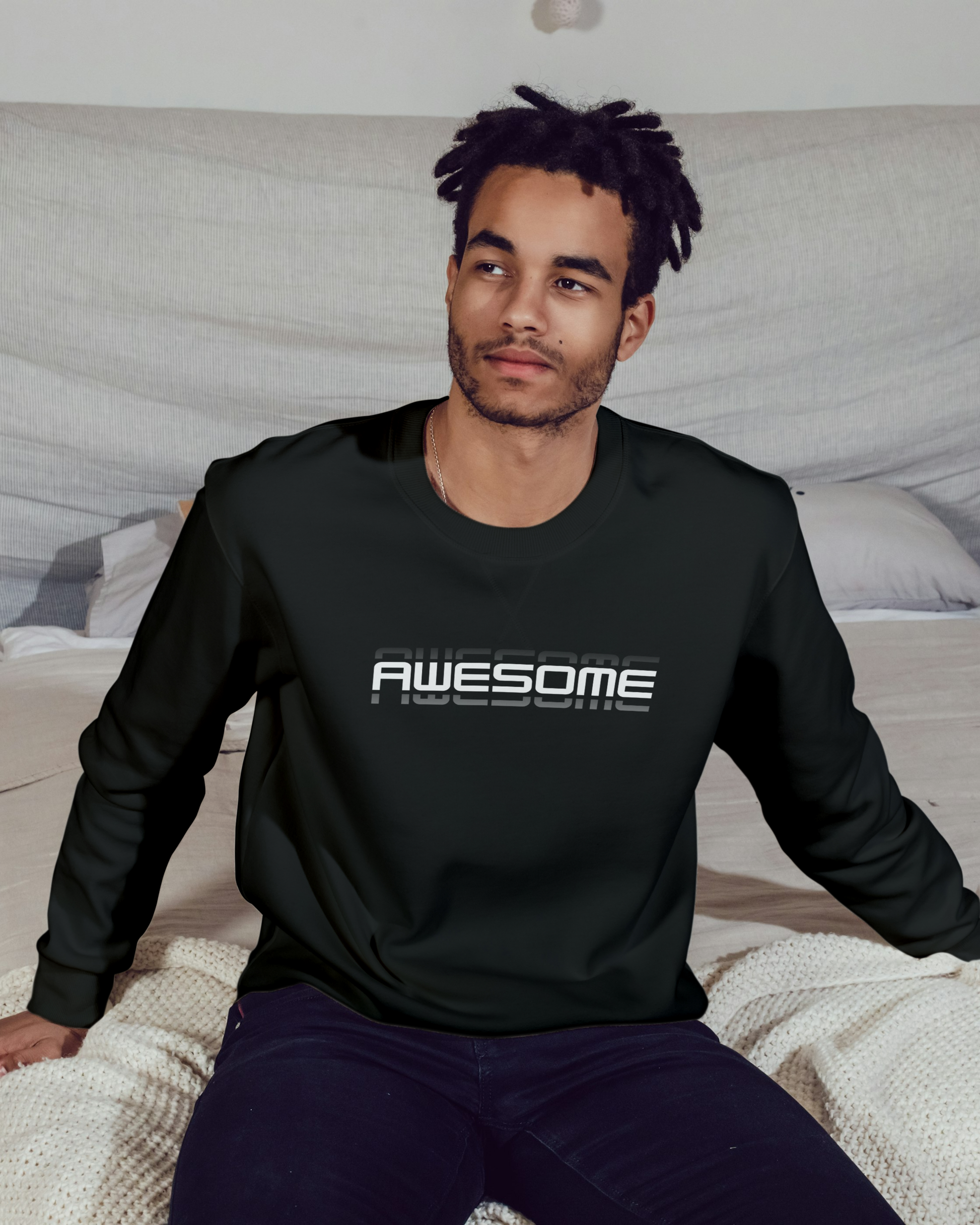 Men Regular Fit Sweatshirt – AWESOME Graphic sweatshirt regular fit cotton fabric heavyweight fabric graphic print printed design detail view by HAViT Apparel