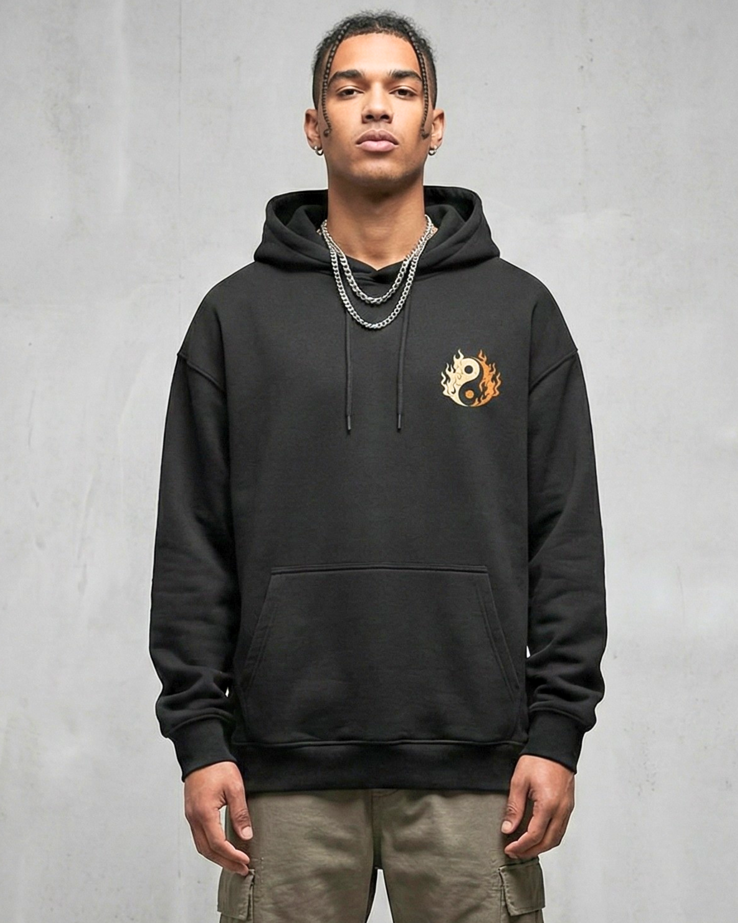 Fire & Flow Oversized Street Hoodie sweatshirt oversized fit cotton fabric heavyweight fabric detail view by HAViT Apparel