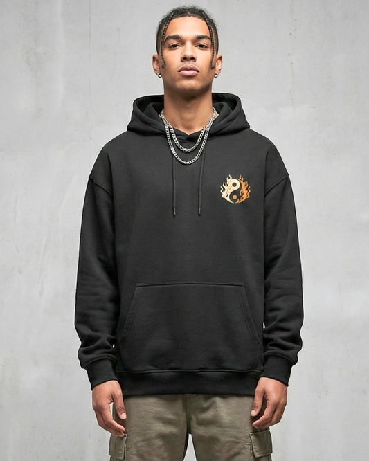 Fire & Flow Oversized Street Hoodie sweatshirt oversized fit cotton fabric heavyweight fabric detail view by HAViT Apparel
