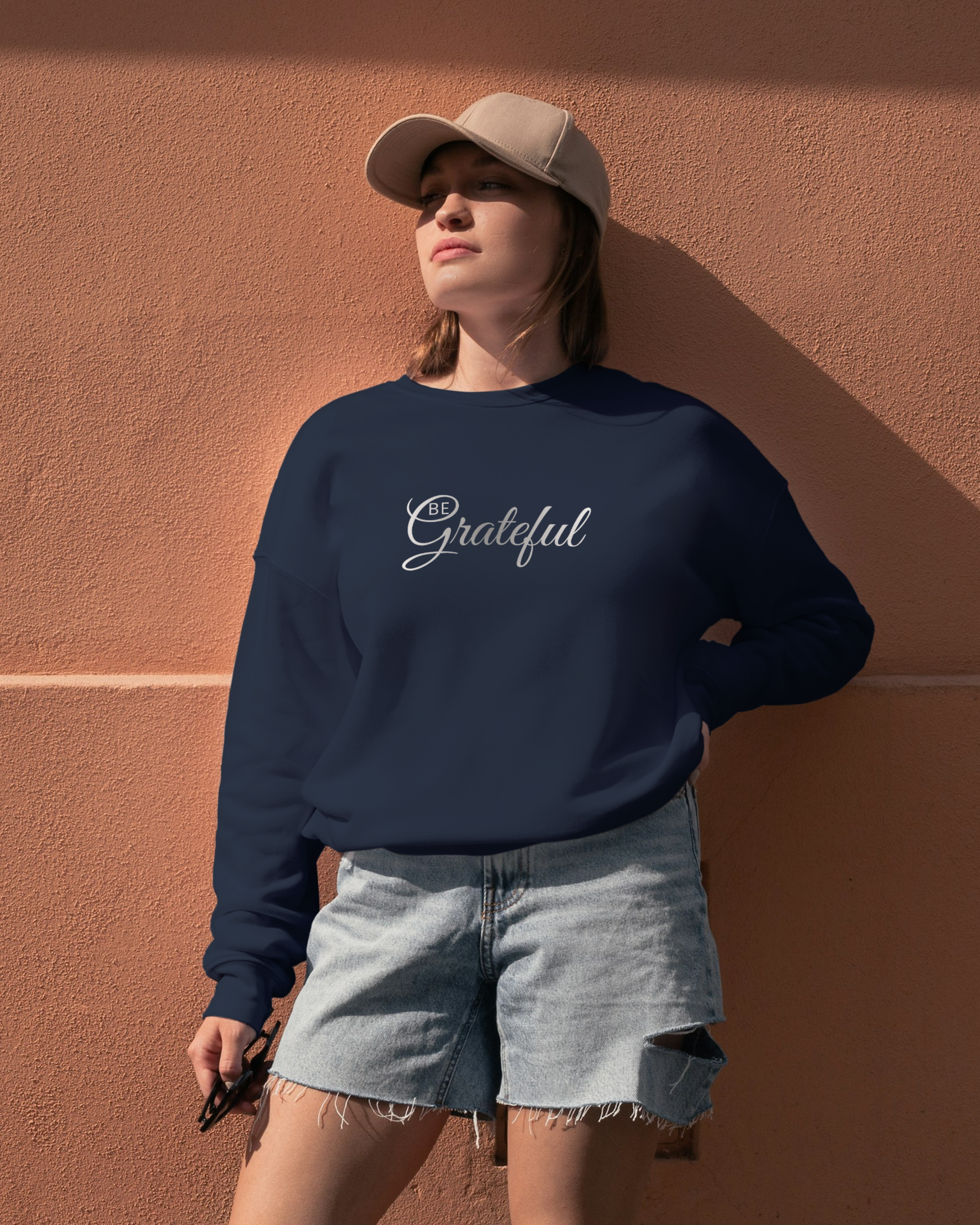 Stay Grateful Women’s Oversized Sweatshirt sweatshirt oversized fit cotton fabric heavyweight fabric detail view by HAViT Apparel