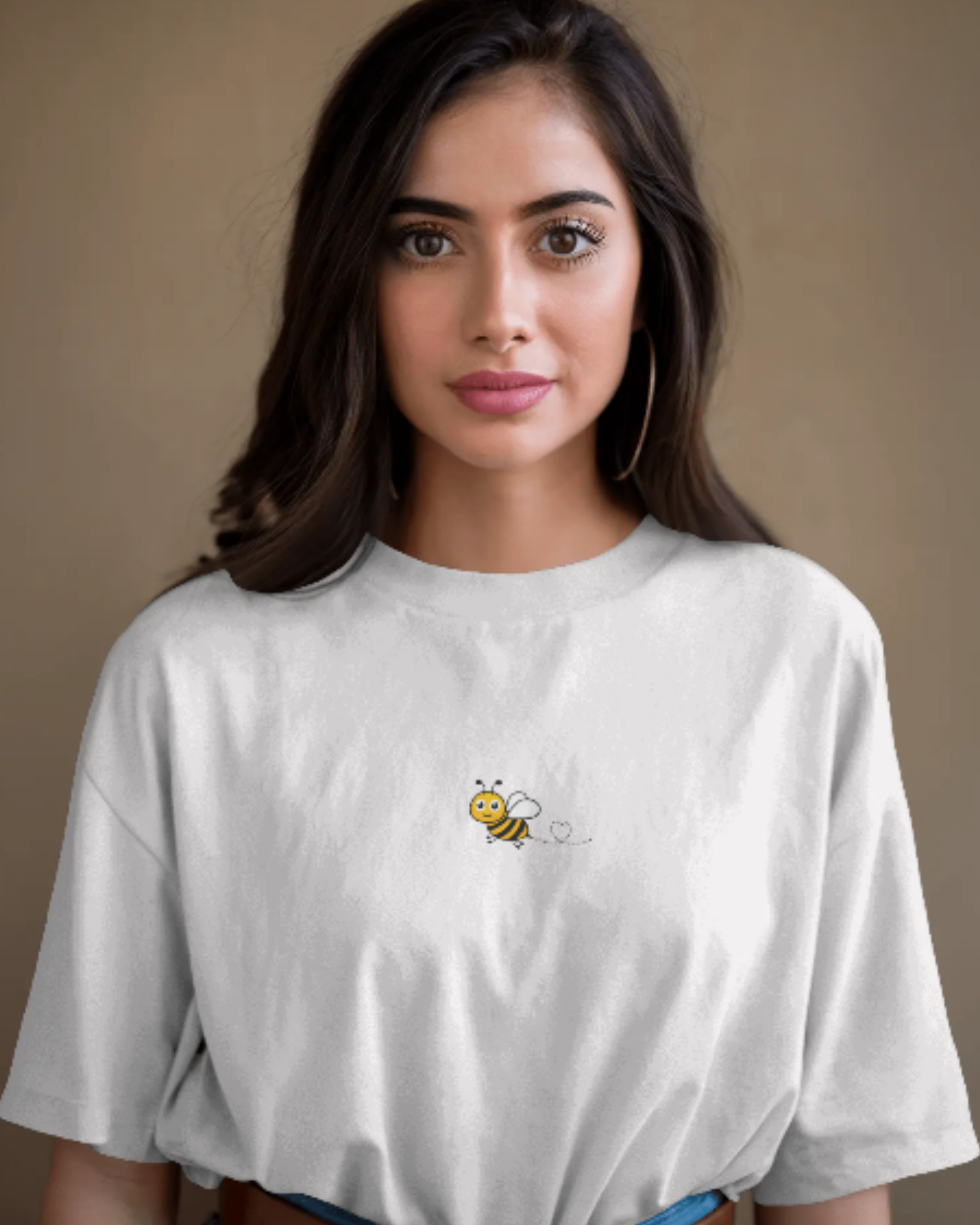 Sweet Sting Embroidered Oversized Women’s Tee t-shirt oversized fit cotton fabric heavyweight fabric embroidered design detail view by HAViT Apparel