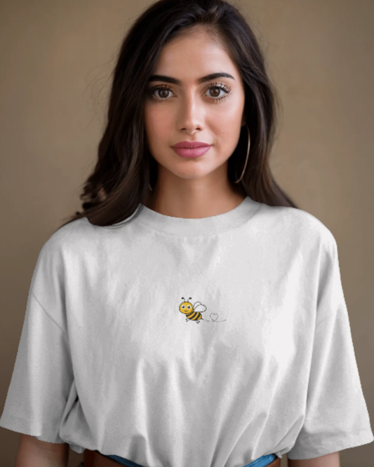 Sweet Sting Embroidered Oversized Women’s Tee t-shirt oversized fit cotton fabric heavyweight fabric embroidered design detail view by HAViT Apparel