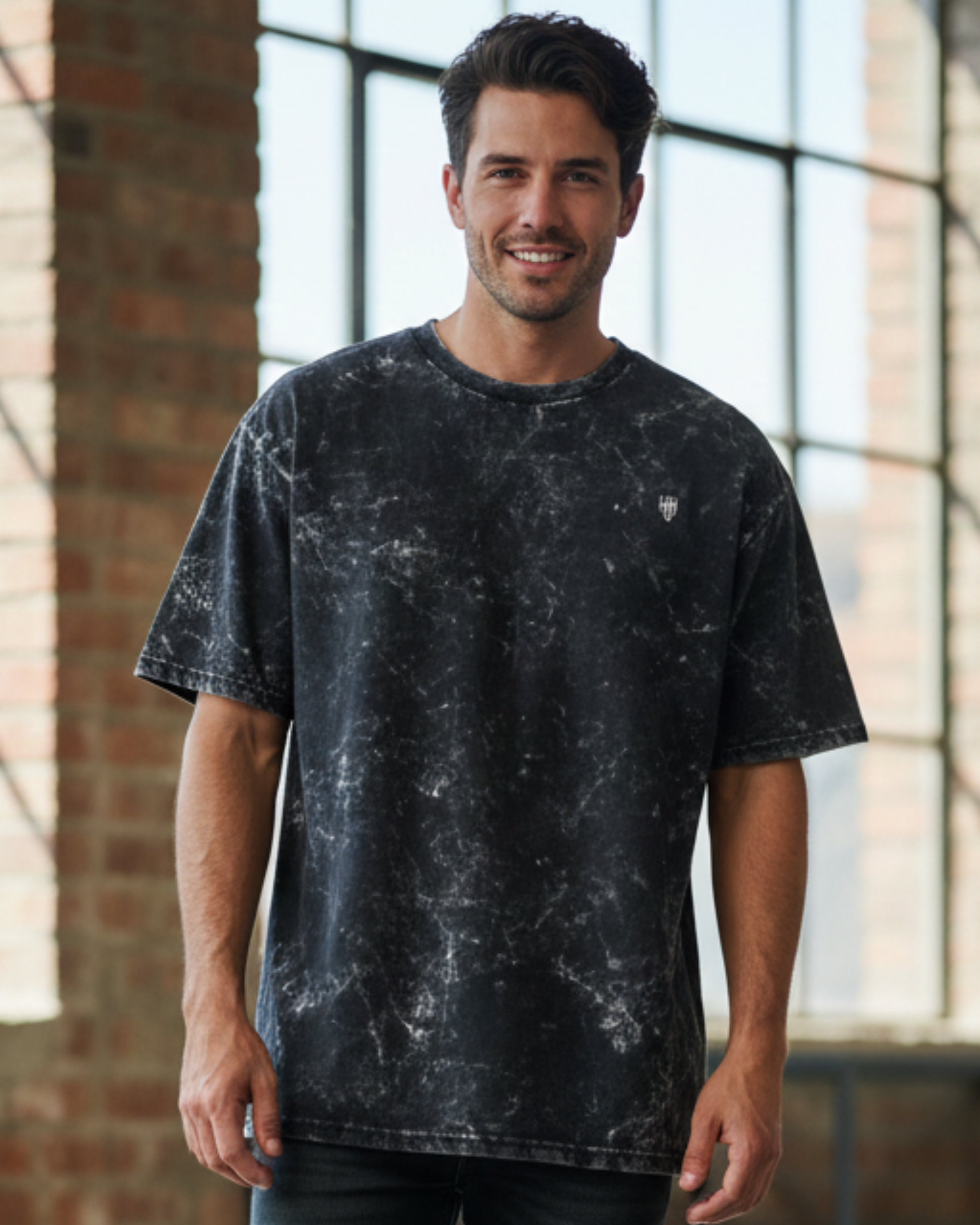 Black Acid Washed Oversized Tee t-shirt oversized fit acid washed cotton fabric heavyweight fabric detail view by HAViT Apparel