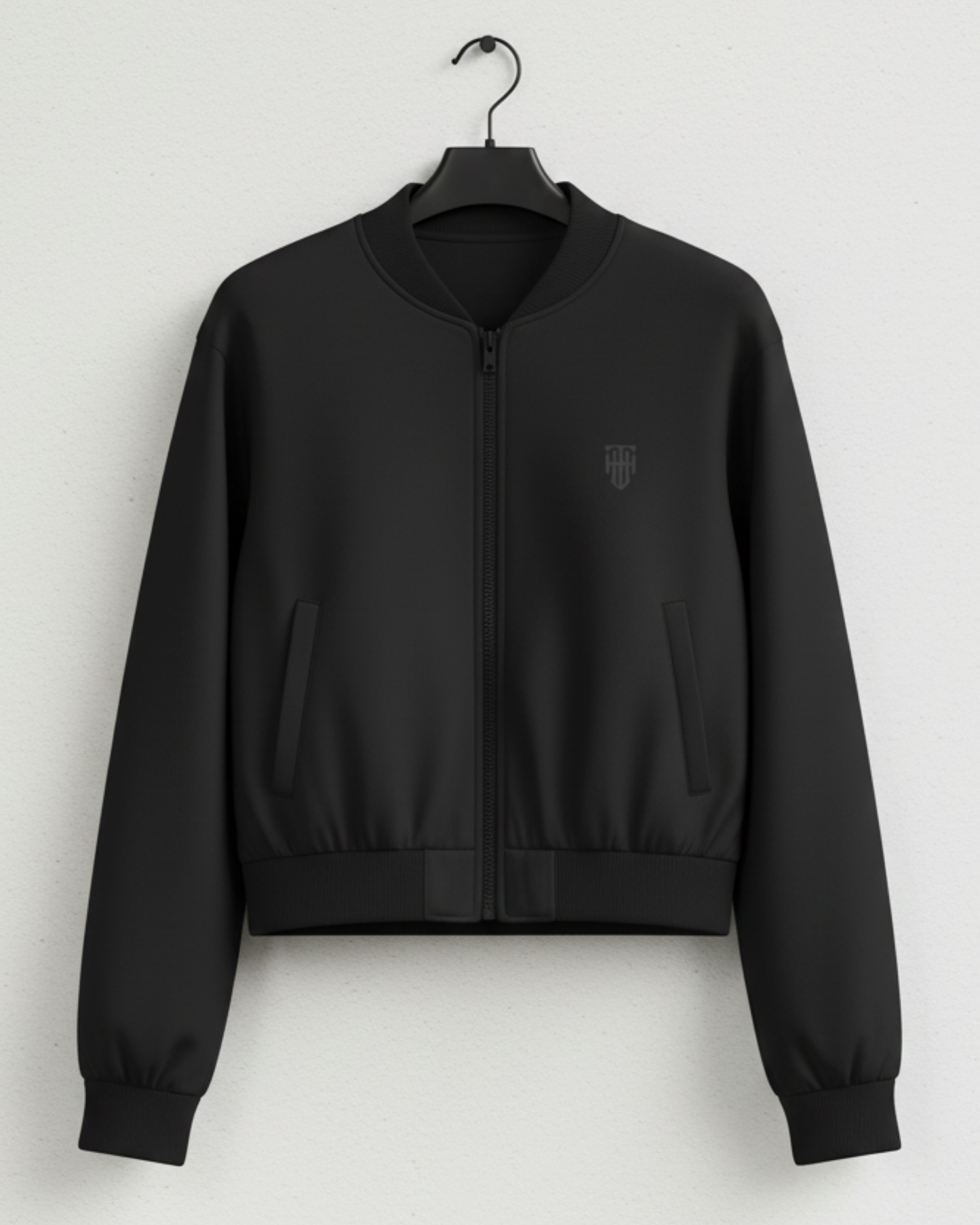 Midnight Jet Black Women’s Bomber Jacket jacket regular fit heavyweight fabric printed design detail view by HAViT Apparel