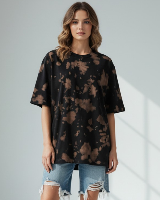 Black Brown- Tie Dye Oversized T-Shirt t-shirt oversized fit cotton fabric heavyweight fabric detail view by HAViT Apparel