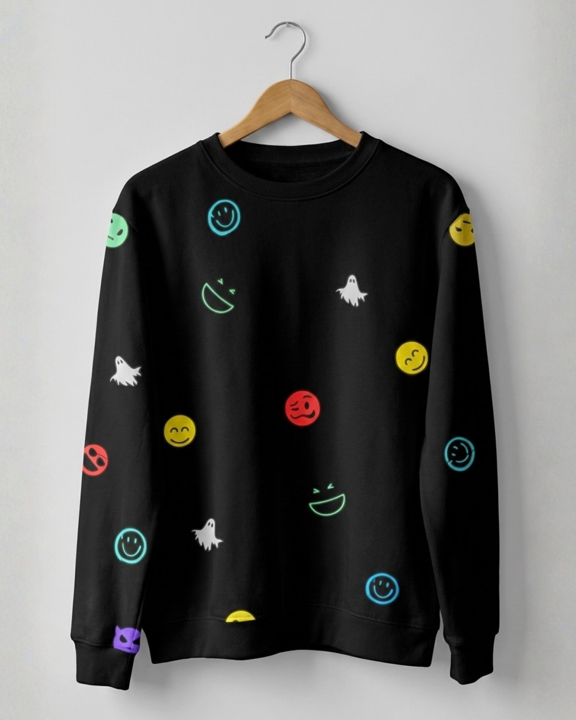 Multicolor Emoji Graphic Sweatshirt for Women-Black Edition sweatshirt regular fit heavyweight fabric printed design detail view by HAViT Apparel