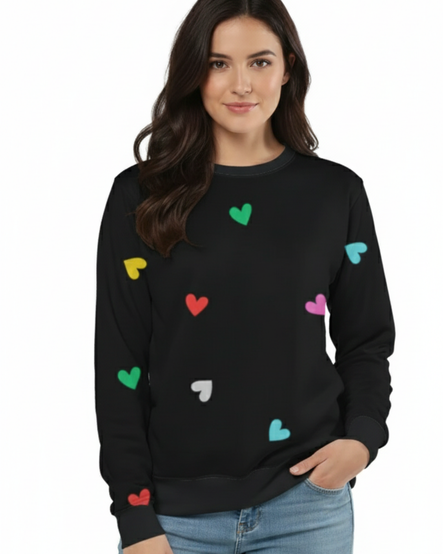 Soft Fleece Sweatshirt with Mini Hearts Print sweatshirt regular fit heavyweight fabric printed design detail view by HAViT Apparel