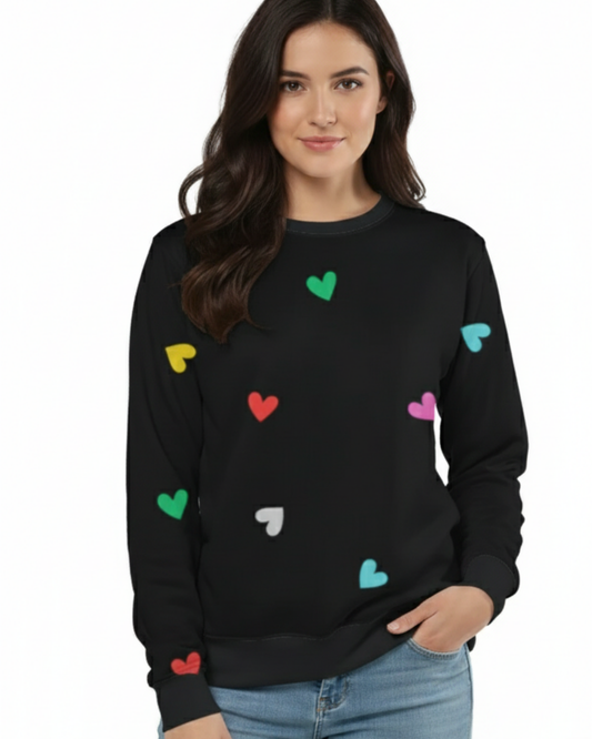 Soft Fleece Sweatshirt with Mini Hearts Print sweatshirt regular fit heavyweight fabric printed design detail view by HAViT Apparel