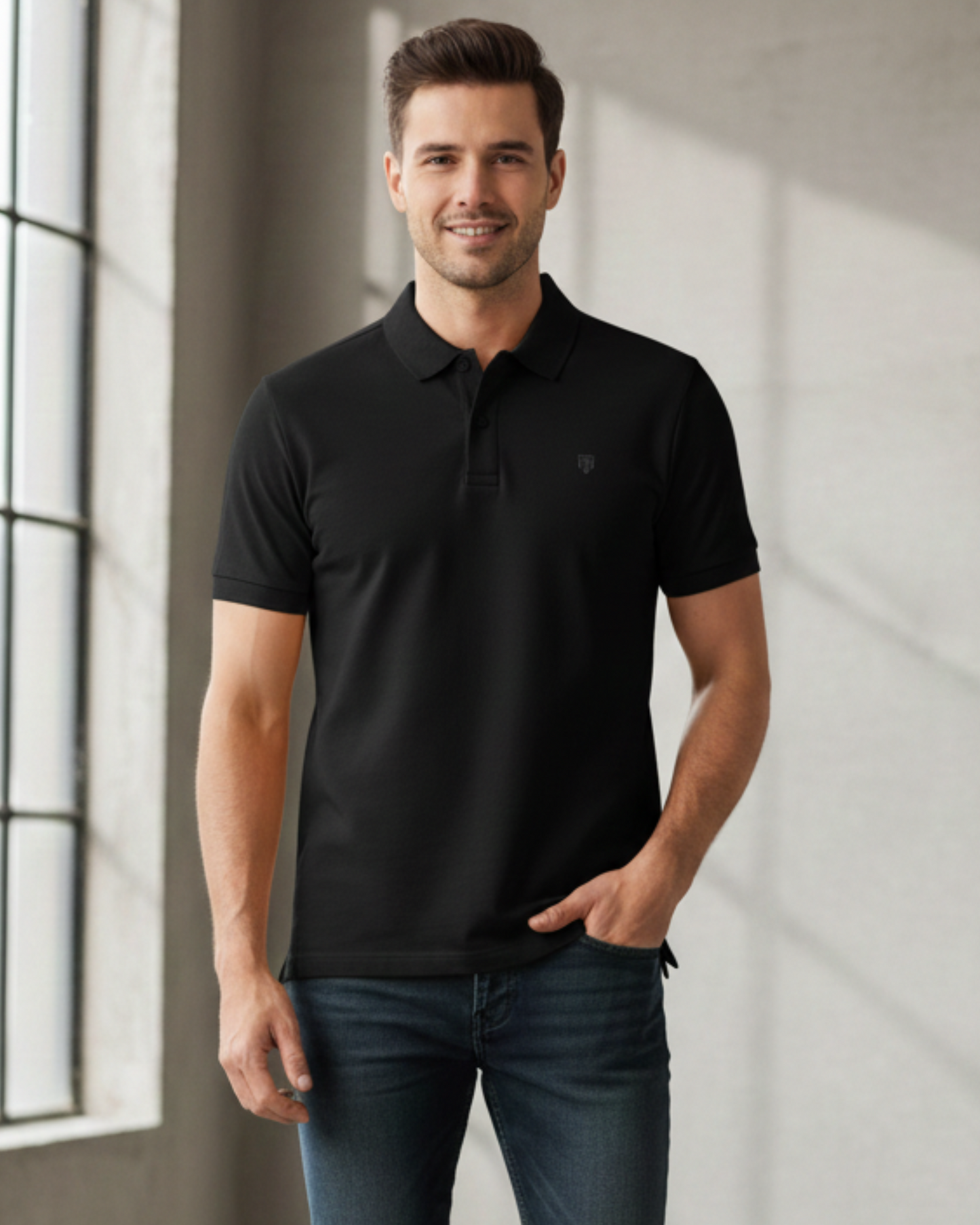 Classic Men's Polo t-shirt regular fit cotton fabric heavyweight fabric detail view by HAViT Apparel