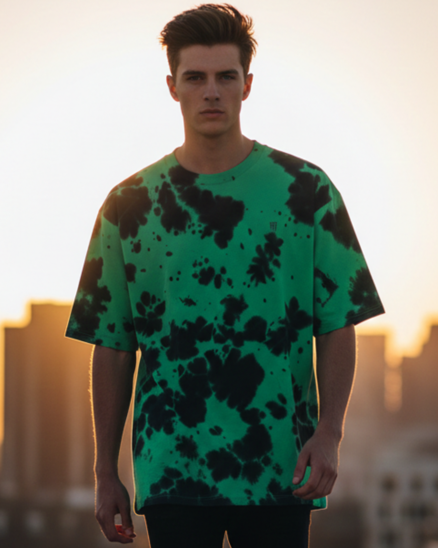 Green Tie Dye Oversized T-Shirt t-shirt oversized fit cotton fabric heavyweight fabric detail view by HAViT Apparel