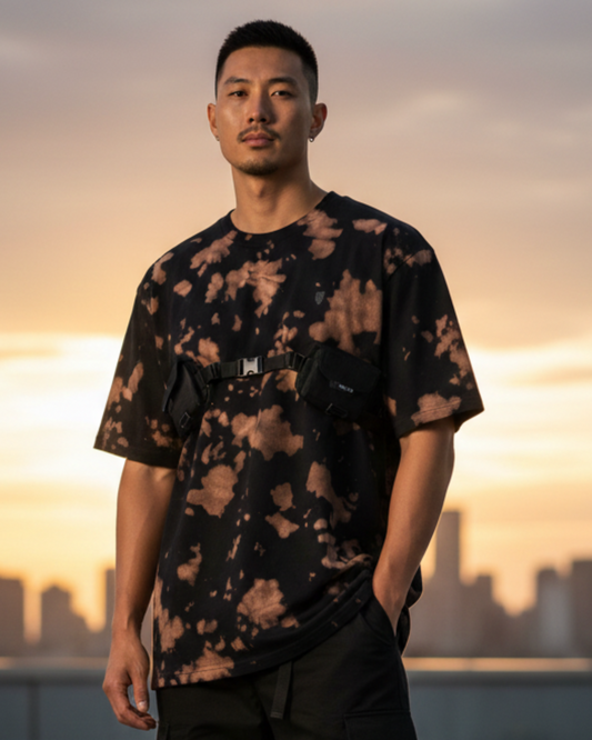Black Brown- Tie Dye Oversized T-Shirt t-shirt oversized fit cotton fabric heavyweight fabric detail view by HAViT Apparel